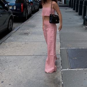 Reformation Pink Cleo Linen Crop Top & Pant Set Size 0